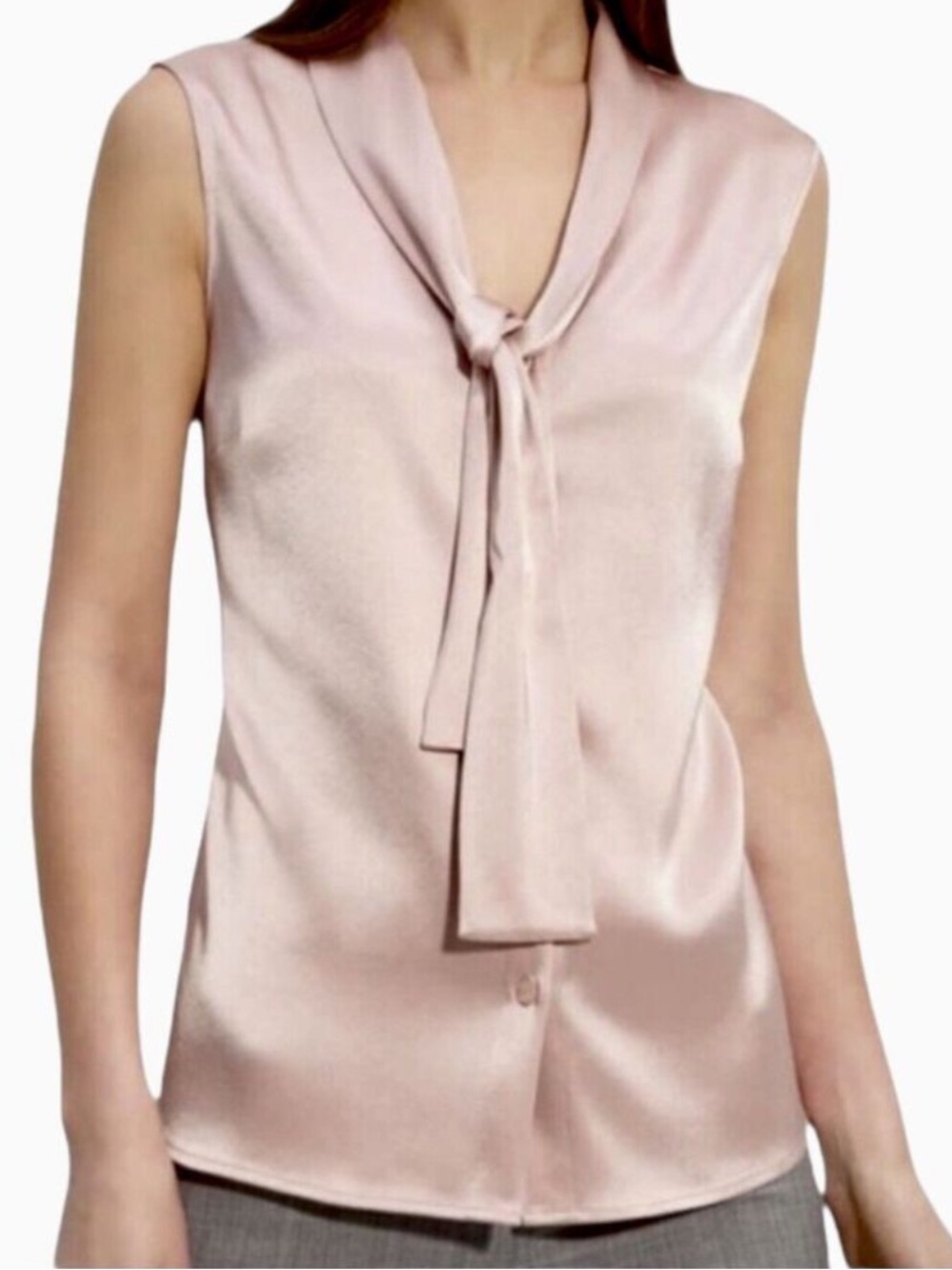 St. John Fall 2011 liquid satin champagne tie neck blouse